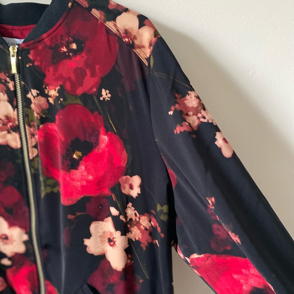 Susan Graver Black and Red Floral Bomber Jacket - Picture 5 of 8